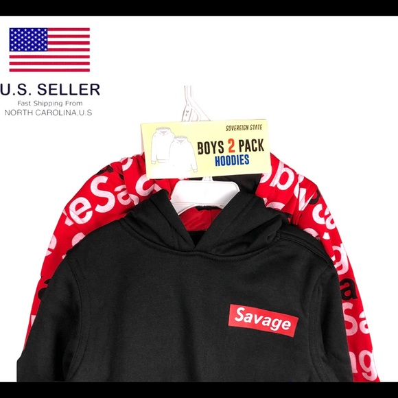 2 pack savage Sovereign State Hoodie Size M (5) kids Hoodie new black-red - Picture 5 of 7
